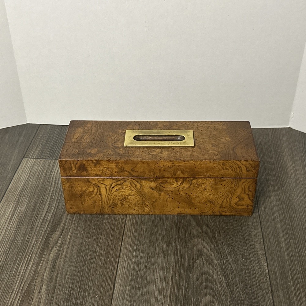 Antique Victorian Burr Walnut Divided Storage Pen Pencil Desk Box Brass Handle